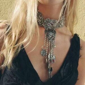 Bohemian Boutique silver dangle charm choker